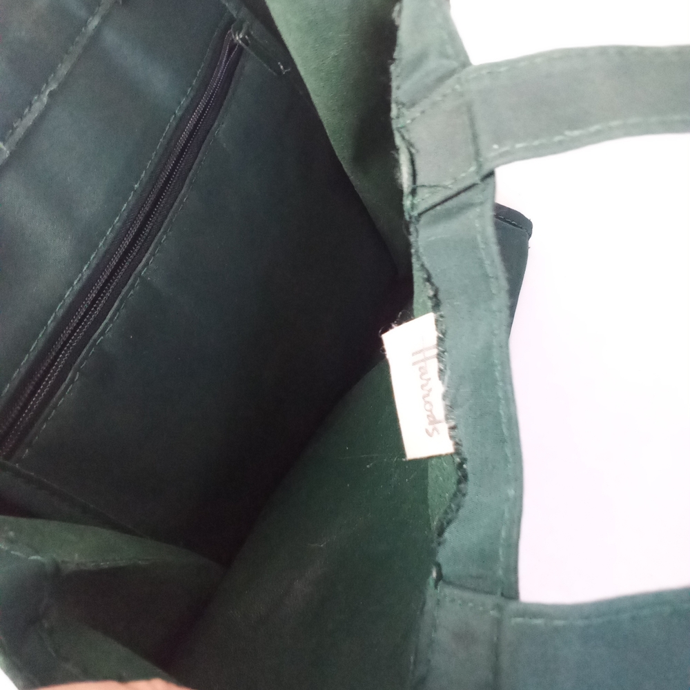 Harrods Green Tote Bag Embroidered Waterproof View 2